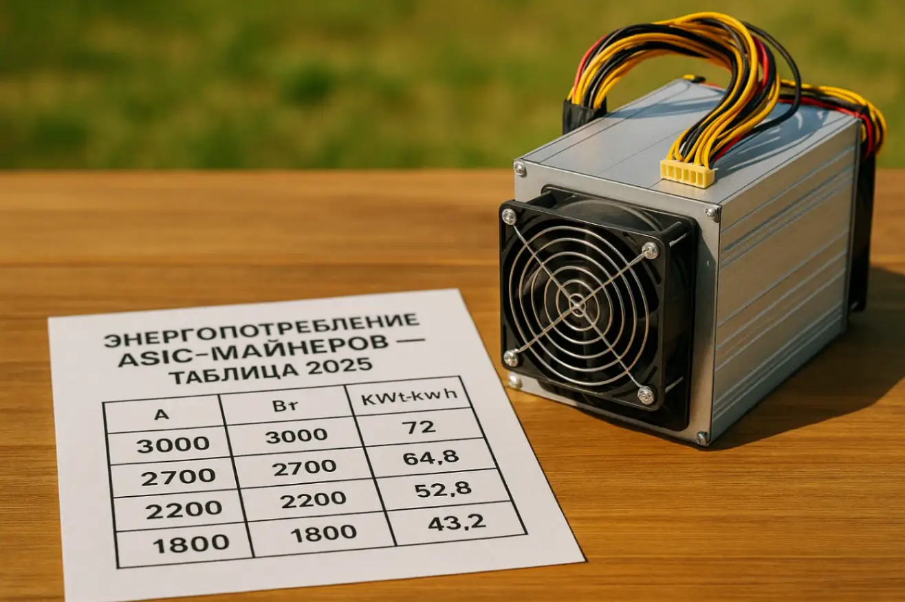 Энергопотребление ASIC-майнеров — таблица 2025